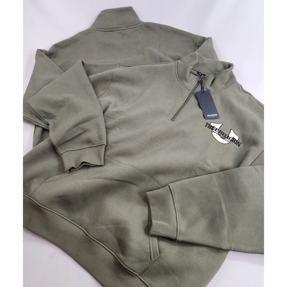 True Religion sweatshirt adult Extra Large XL zip green 108306 relaxed $129 mens